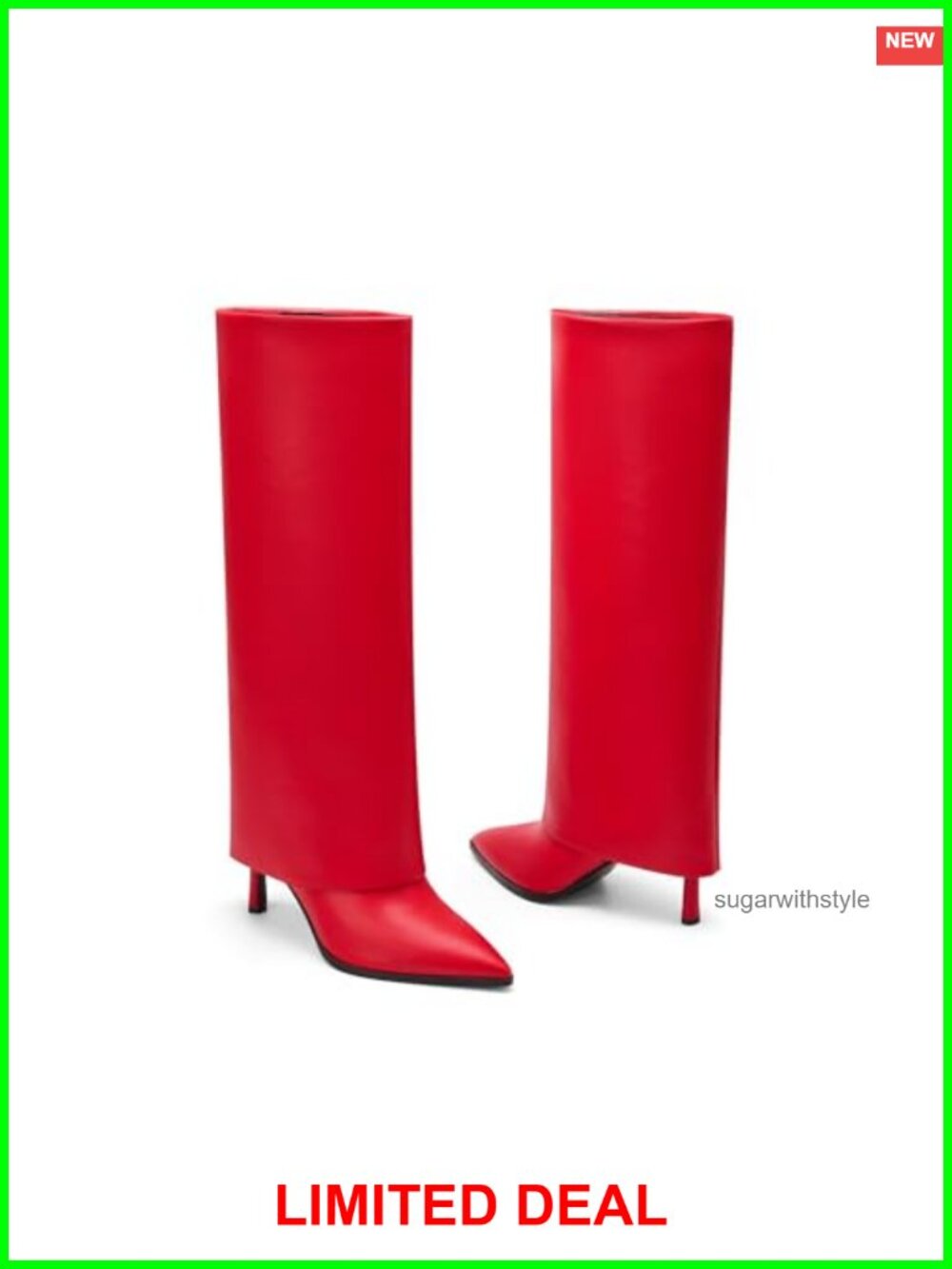 Women's Pointed Toe Fold Over Knee High Stiletto Heel Boots